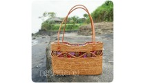 natural handmade rattan shopping handbags leather handle